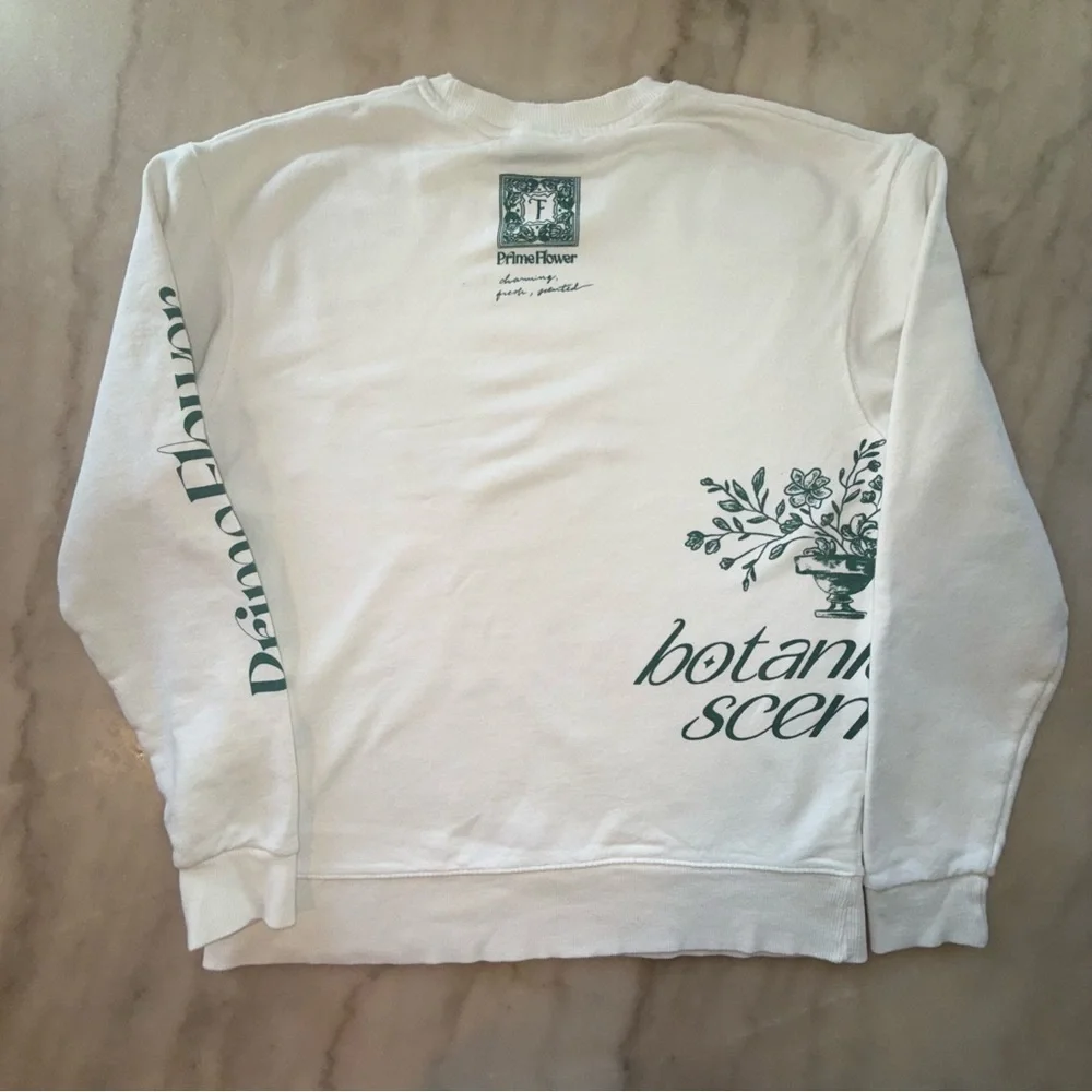 Zara White Botanic Bloom Crewneck Sweater Medium